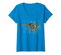 Femme Parasaurolophus - Amoureux des Dinosaures T-Shirt avec Col en V, Saphir, S