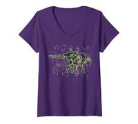 Femme Parasaurolophus - Amoureux des Dinosaures T-Shirt avec Col en V, Violet, XXL