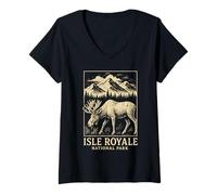 Femme Parc national de l'Isle Royale Moose Vintage Traveling T-Shirt avec Col en V