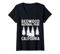 Femme Parc National de Redwood, Californie, Grizzly et pin T-Shirt avec Col en V