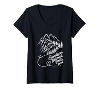 Femme Parc National de Seoraksan, Souvenir d'art en Forme de cœur Signature de Corée T-Shirt avec Col en V