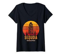 Femme Parc national de Sequoia, grizzly, camping, coucher de soleil vintage T-Shirt avec Col en V