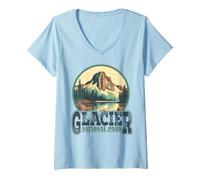 Femme Parc National des Glaciers - Design Vintage de Montagnes T-Shirt avec Col en V