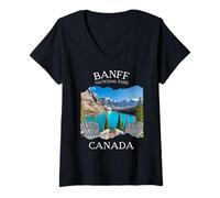 Femme Parc national du Canada Banff Drapeau des Montagnes Rocheuses Moraine Lake T-Shirt avec Col en V
