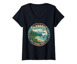 Femme Parc National Olympique de Washington State Wild Rugged Retro Art T-Shirt avec Col en V