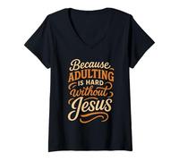 Femme Parce Que Devenir Adulte est Difficile sans Jésus - Funny Christian T-Shirt avec Col en V