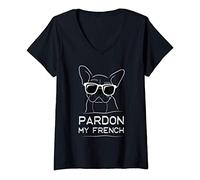 Femme Pardon My French Bulldog Chienne Français Chien Frenchie T-Shirt avec Col en V