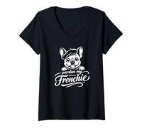 Femme Pardon My Frenchie Motif Bouledogue français T-Shirt avec Col en V