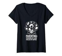 Femme Parenting Love Coffee Mom T-Shirt avec Col en V