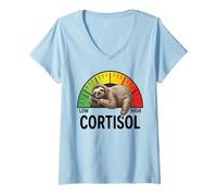 Femme Paresse Faible en Low Cortisol Meme Plus fautif Sloth T-Shirt avec Col en V