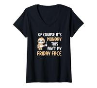 Femme Paresseux Amusant Café Caféine Lundi T-Shirt avec Col en V