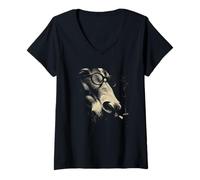 Femme Paresseux avec Lunettes Chill Animal Rétro Demi-Teinte T-Shirt avec Col en V