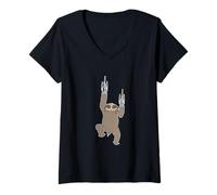 Femme Paresseux Deux Doigts Suspendu Animal Paresseux forêt pluviale paresseuse T-Shirt avec Col en V