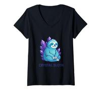 Femme Paresseux en Cristal Mystique Calm Art T-Shirt avec Col en V