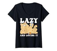 Femme Paresseux et l'aimer. Confort, collations et zéro regrets. T-Shirt avec Col en V