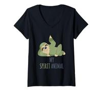 Femme Paresseux mon animal spirituel, Let's Chill and Relax, cadeau amusant T-Shirt avec Col en V
