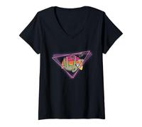 Femme Paresseux rétro Vaporwave vintage années 80 Zoologiste amoureux des animaux T-Shirt avec Col en V