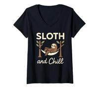 Femme Paresseux Slow Life Paresseux Yoga Ethique Vie Anti-Hustle T-Shirt avec Col en V