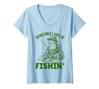 Femme Parfois, Je pêche Juste dans Une drôle de pêche à la Grenouille, Grand-père, Papa T-Shirt avec Col en V