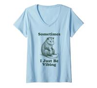 Femme Parfois, Je suis Juste en Train de vibrer Opossum Funny Retro Meme Vintage T-Shirt avec Col en V