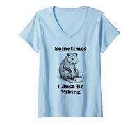 Femme Parfois, Je suis Juste en Train de vibrer Opossum Funny Retro Meme Vintage T-Shirt avec Col en V