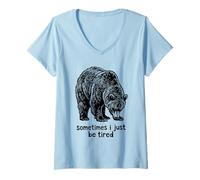 Femme Parfois, Je suis Juste fatiguée. Ours affalé T-Shirt avec Col en V