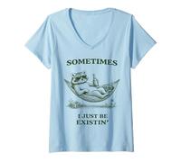 Femme Parfois, j'existe Juste Un mème drôle de Raton Laveur T-Shirt avec Col en V