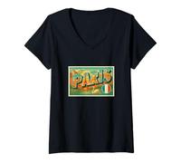 Femme Paris France Affiche de Voyage Vintage années 50 T-Shirt avec Col en V