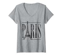 Femme Paris France Eiffel Tower Travel Vintage T-Shirt avec Col en V