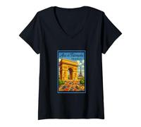 Femme Paris France Poster touristique vintage années 50 Art graphique T-Shirt avec Col en V