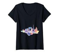 Femme Paris France Skyline Europe Voyage Souvenirs Paysage urbain T-Shirt avec Col en V