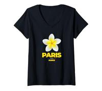 Femme Paris France Tropical Yellow Frangipani Flower Aesthetic T-Shirt avec Col en V
