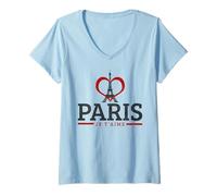 Femme Paris Je t'aime France Tour Eiffel Cadeau Souvenir Français T-Shirt avec Col en V
