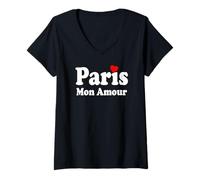 Femme Paris Mon Amour 75 France Parijs T-Shirt avec Col en V
