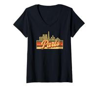 Femme Paris Skyline & France Retro Stripes - French Pride T-Shirt avec Col en V