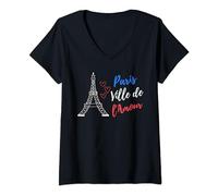 Femme Paris ville de l'amour Tour Eiffel souvenirs de Paris T-Shirt avec Col en V
