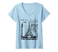 Femme Paris with Love from Paris France French Postcard T-Shirt avec Col en V