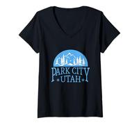 Femme Park City Utah Ski de Montagne Vintage Neige Hiver Voyage T-Shirt avec Col en V