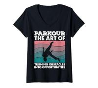 Femme Parkour l'art de Transformer Les Obstacles en opportunités Urbain T-Shirt avec Col en V