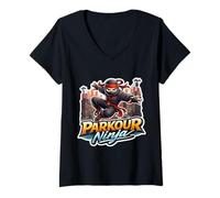 Femme Parkour Ninja Lover Master Citation drôle Slogan Phrase T-Shirt avec Col en V