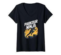 Femme Parkour Ninja, une aventure d'action urbaine T-Shirt avec Col en V