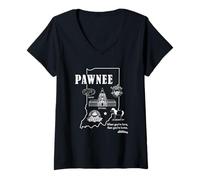 Femme Parks and Recreation Pawnee Indiana Icons T-Shirt avec Col en V