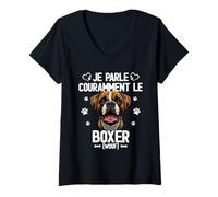 Femme Parler Le Boxer Humour Chien T-Shirt avec Col en V