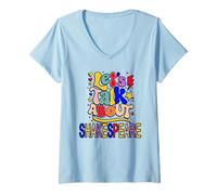 Femme Parlons du Slogan Humoristique de Shakespeare Meme T-Shirt avec Col en V