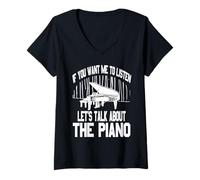 Femme Parlons Piano Si Tu Veux Que J’Écoute Phrase Amusante T-Shirt avec Col en V