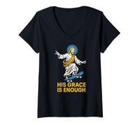 Femme Parodie chrétienne His Grace is Enough Retro Women Faith T-Shirt avec Col en V