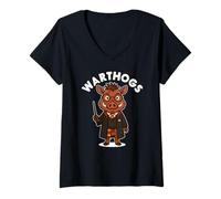 Femme Parodie de Magicien Warthog avec Baguette Magique T-Shirt avec Col en V