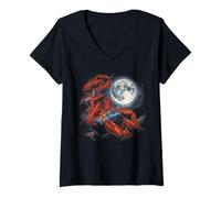 Femme Parodie de Trois homards Moon 3 crustacés Sea Lover T-Shirt avec Col en V