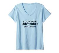 Femme Parodie de Walt Whitman I Contain Multitudes and Snacks T-Shirt avec Col en V