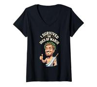 Femme Parodie Humoristique de l'histoire Romaine « I Survived The Ides of March » T-Shirt avec Col en V